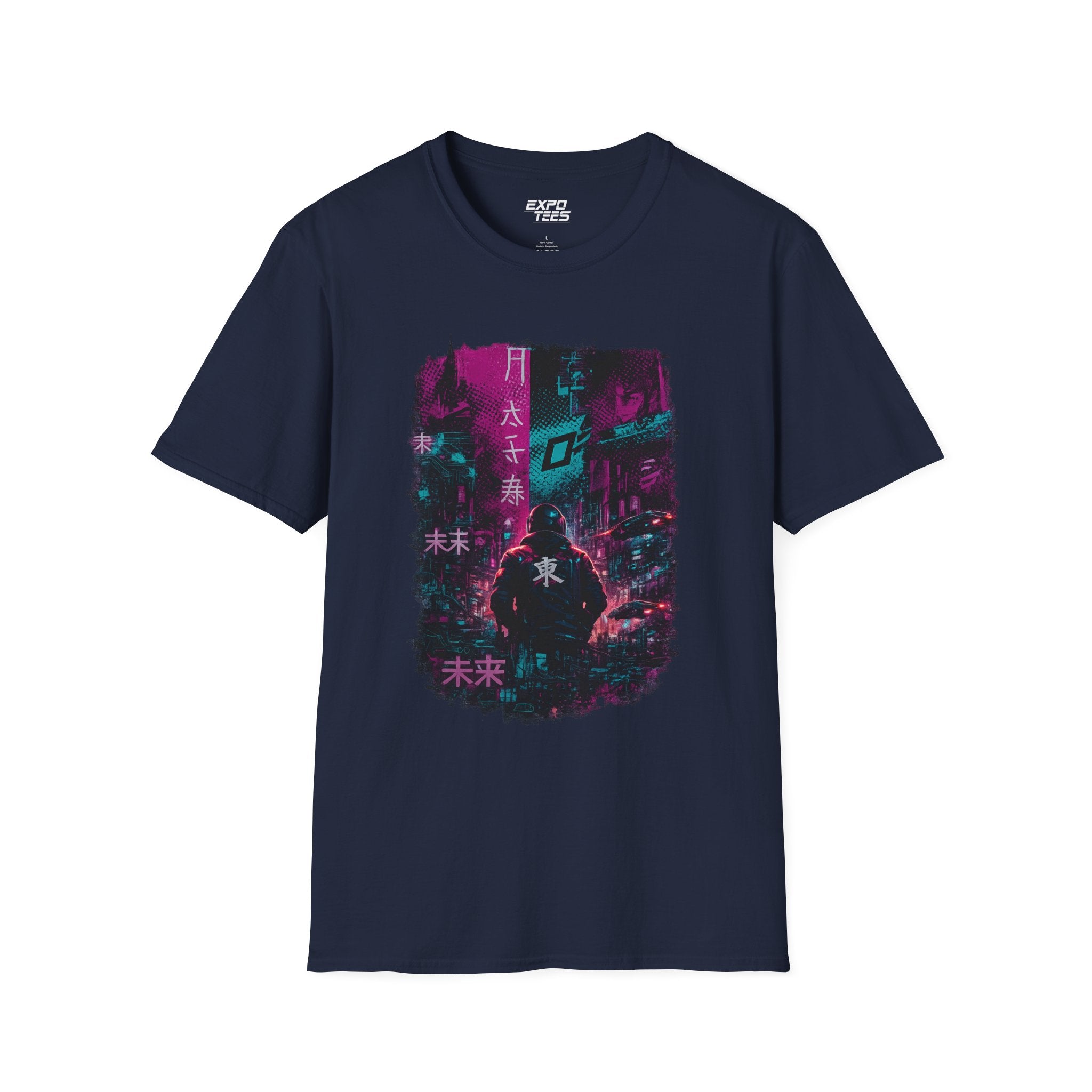Cyberpunk Tokyo Night T-Shirt — Neon Kanji Future City Graphic Tee