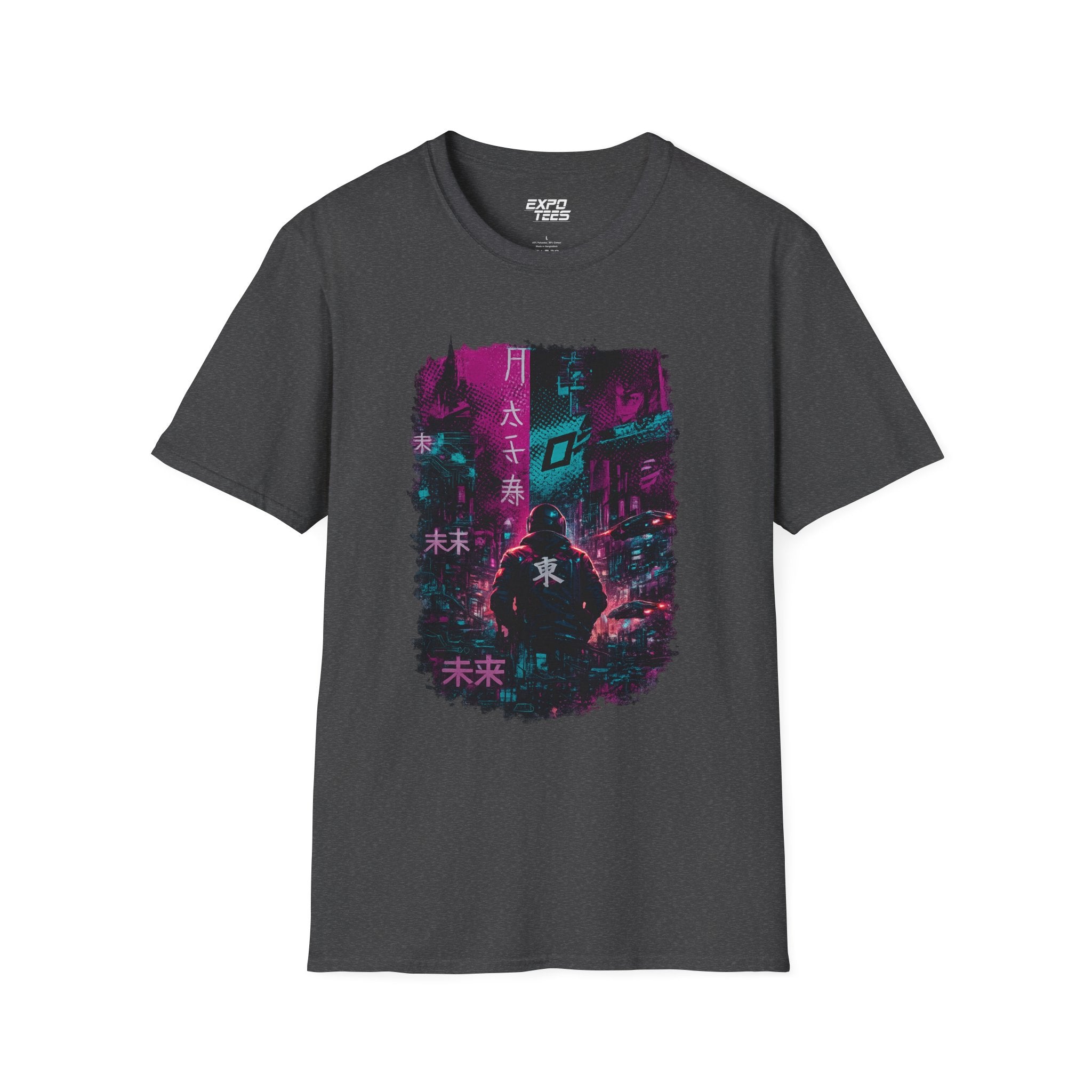 Cyberpunk Tokyo Night T-Shirt — Neon Kanji Future City Graphic Tee