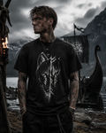 Wolf Head Graphic T‑Shirt — Distressed Black Ink Forest Vibe