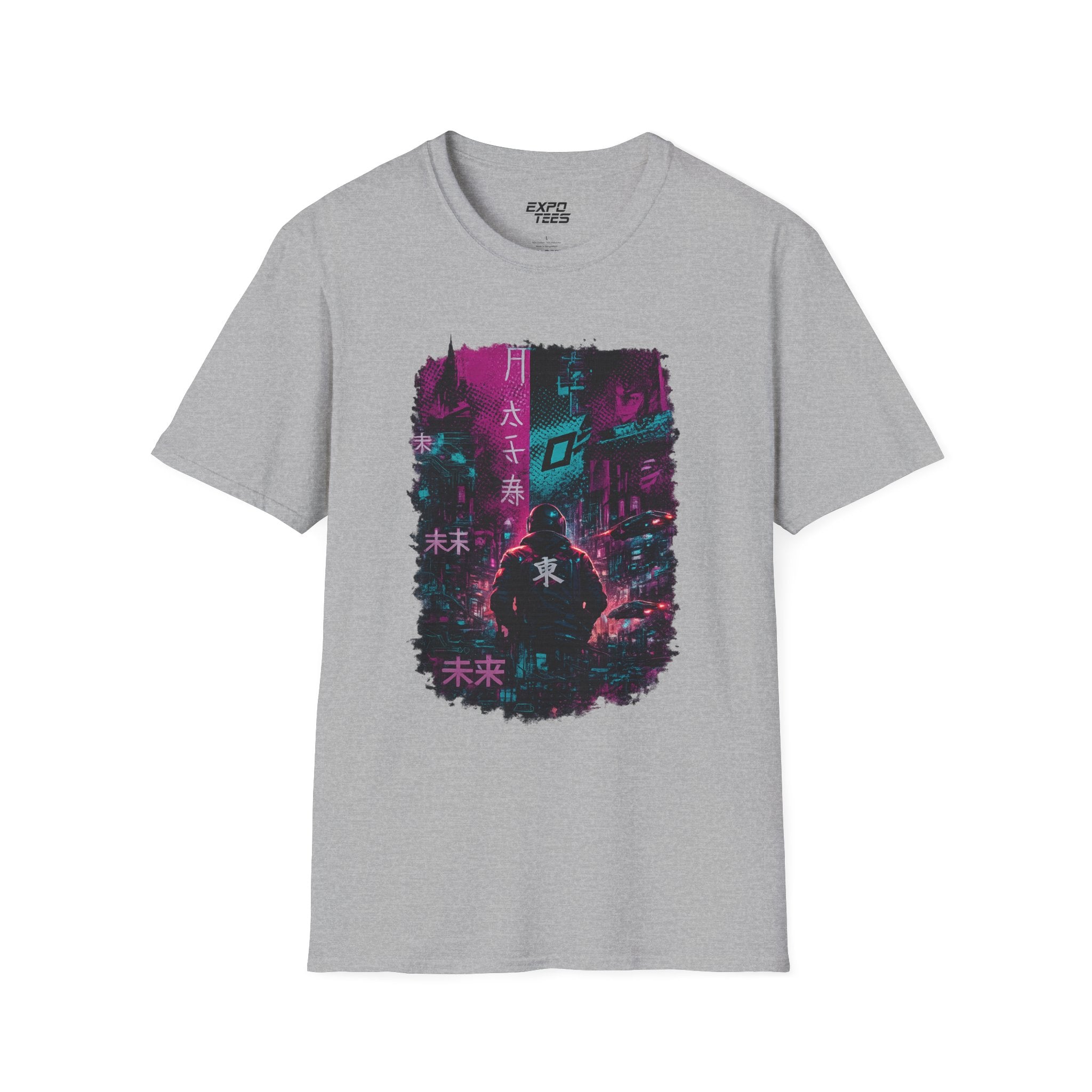 Cyberpunk Tokyo Night T-Shirt — Neon Kanji Future City Graphic Tee