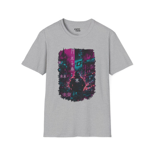 Cyberpunk Tokyo Night T-Shirt — Neon Kanji Future City Graphic Tee